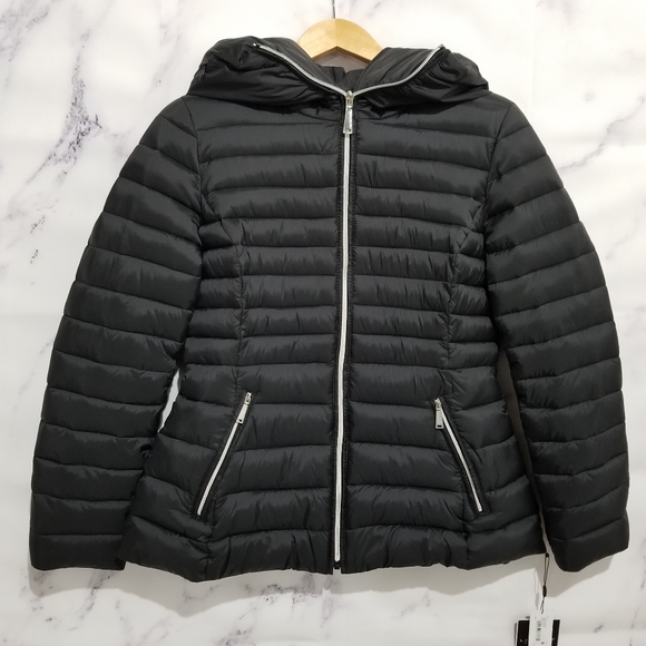 LAUNDRY Quilted Medium Weight Black Hooded Jacket - Picture 1 of 12